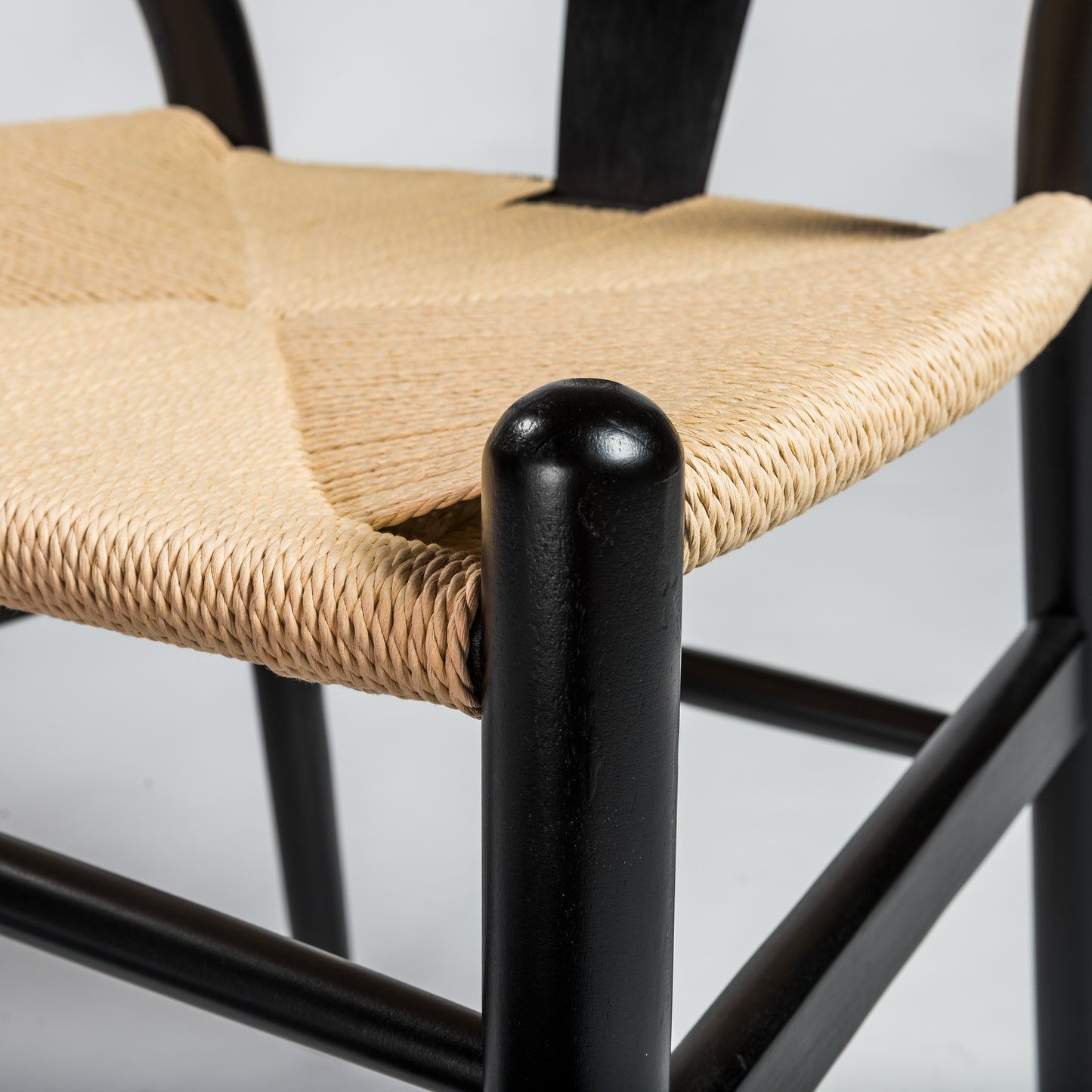 Evelina Side Chair in Black with Natural Rush Seat - Set of 2