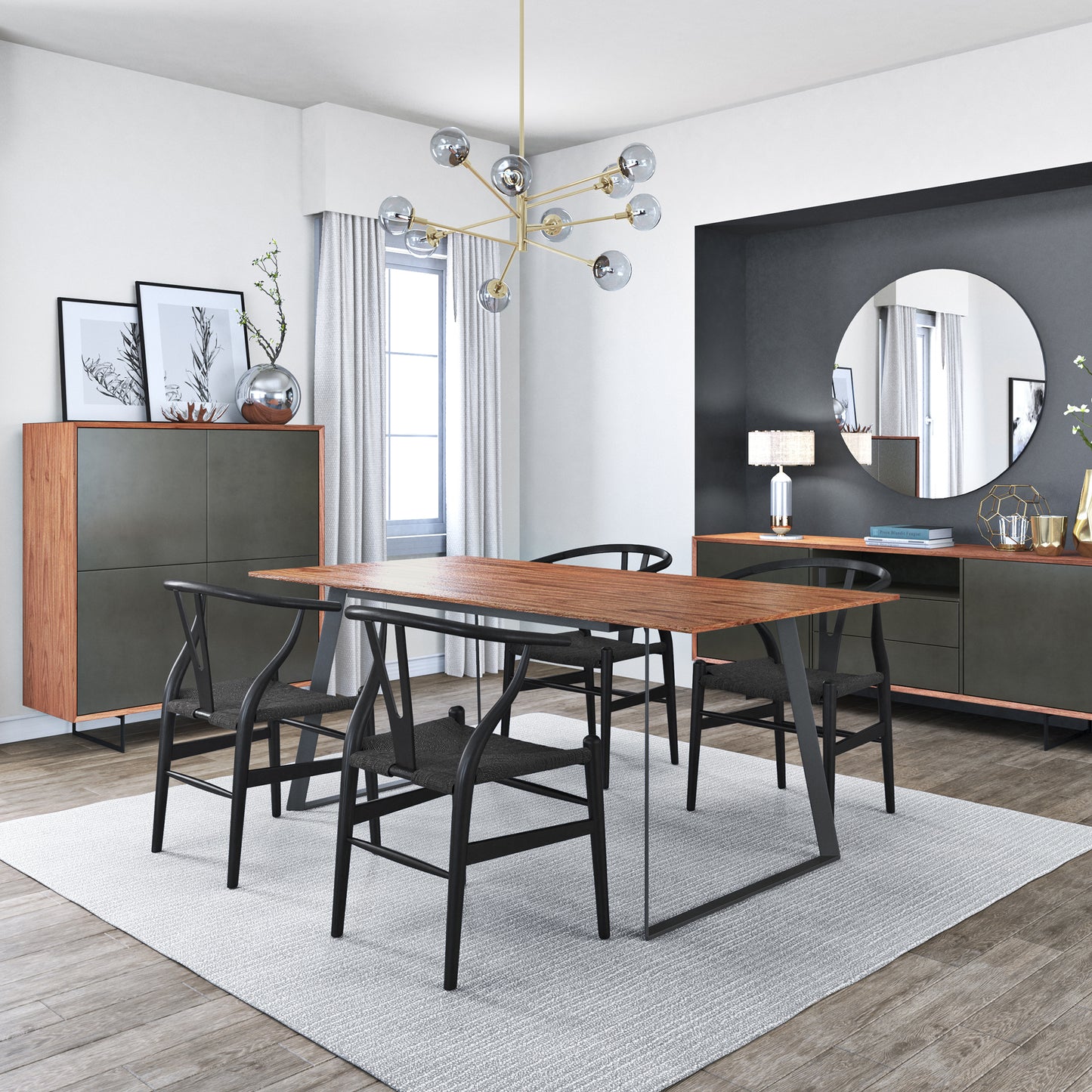 Evelina Side Chair with Black Stained Framed and Black Rush Seat - Set of 2