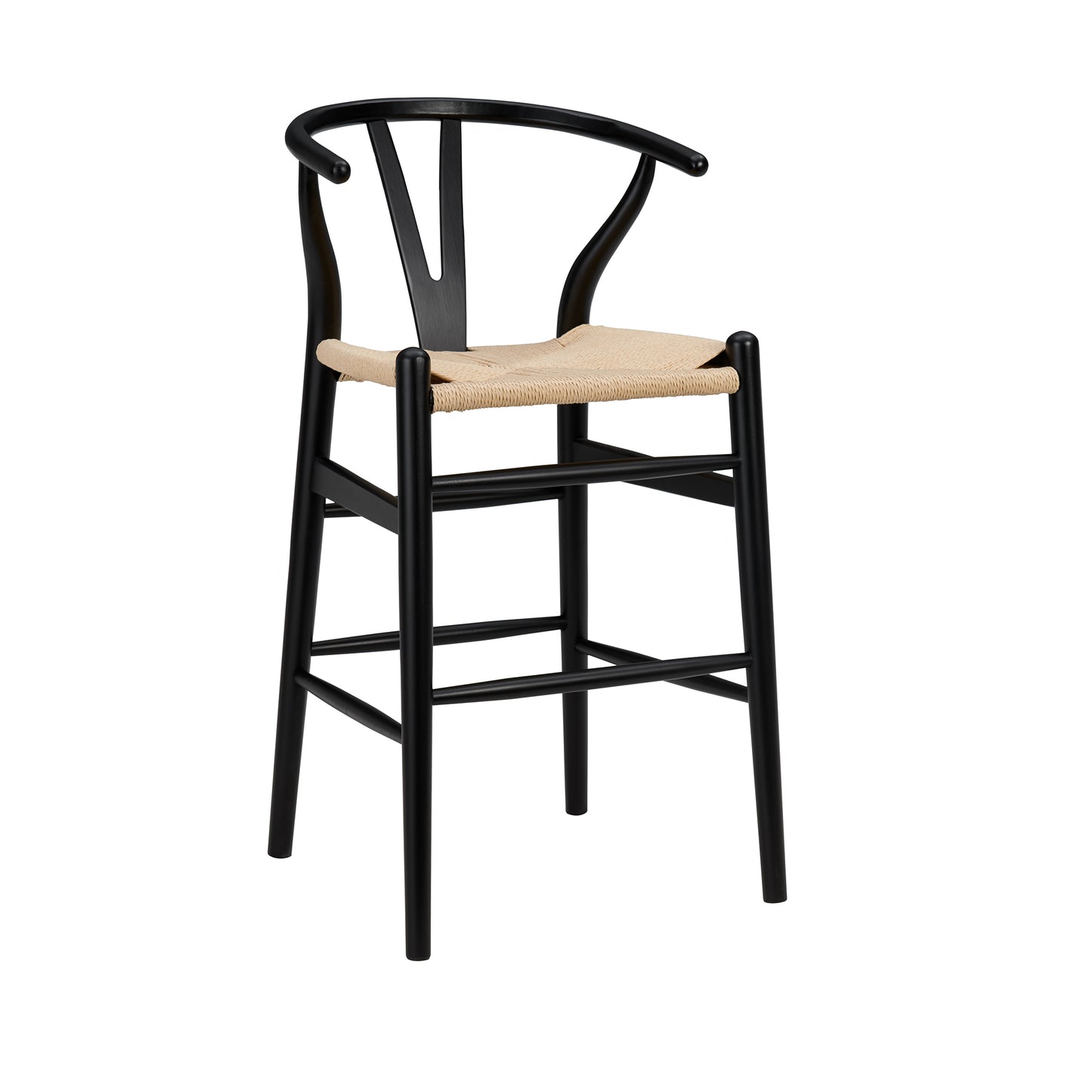 Evelina Counter Stool in Black Frame and Natural Seat - Set of 1