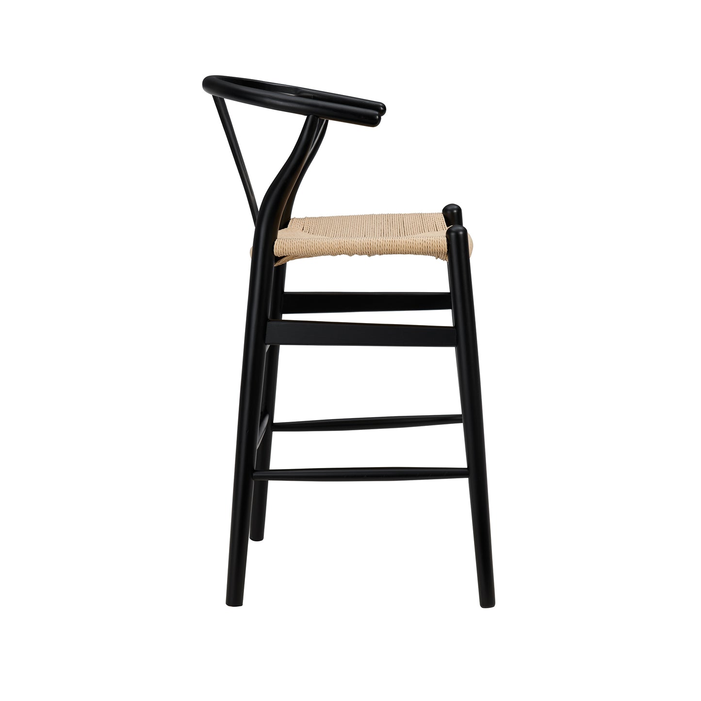 Evelina Counter Stool in Black Frame and Natural Seat - Set of 1