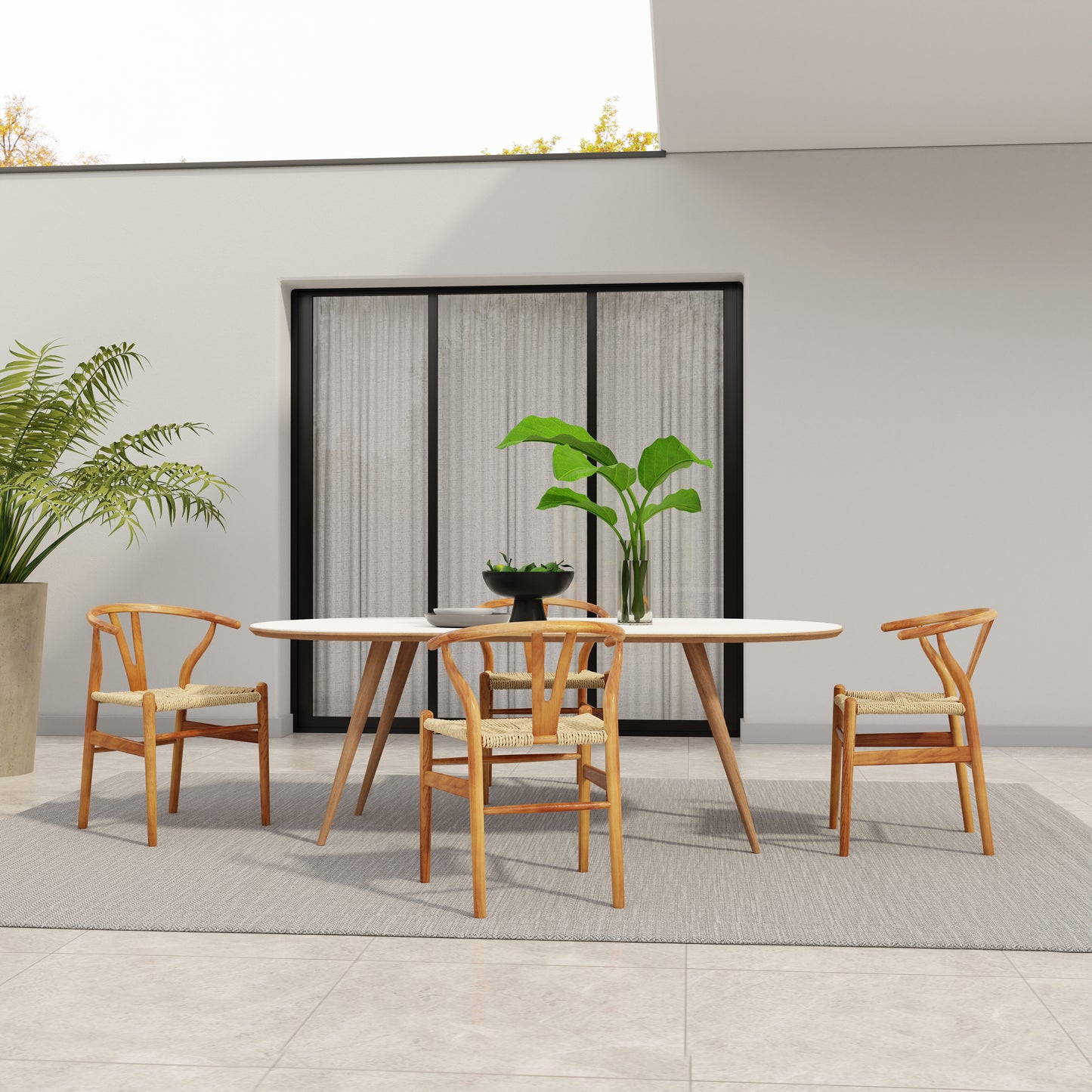 Evelina Outdoor Side Chair in Heat Treated Ash Frame in Golden Ash Color and Natural Rattan Seat - Set of 2