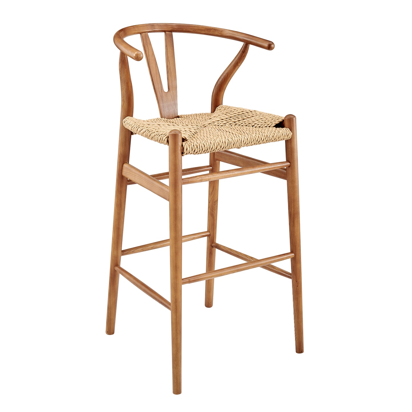 Evelina Outdoor Bar Stool in Golden Ash Frame and Natural Seat - Set of 1