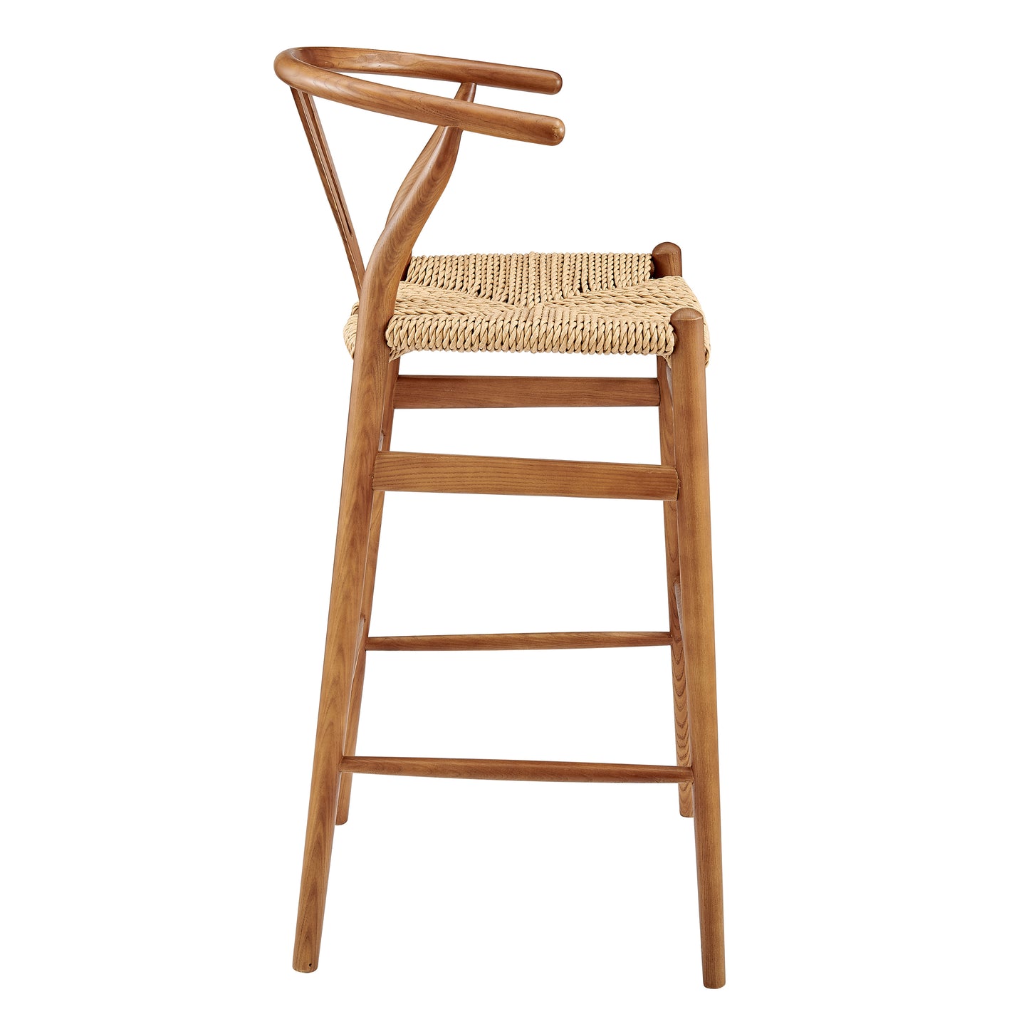 Evelina Outdoor Bar Stool in Golden Ash Frame and Natural Seat - Set of 1