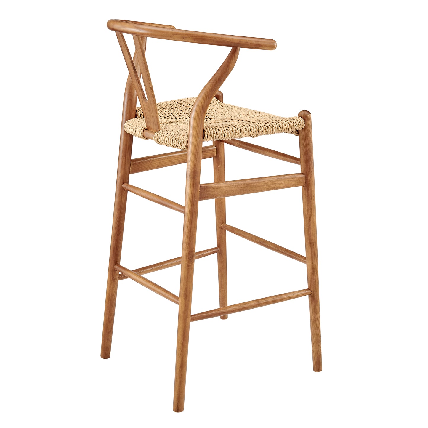 Evelina Outdoor Bar Stool in Golden Ash Frame and Natural Seat - Set of 1