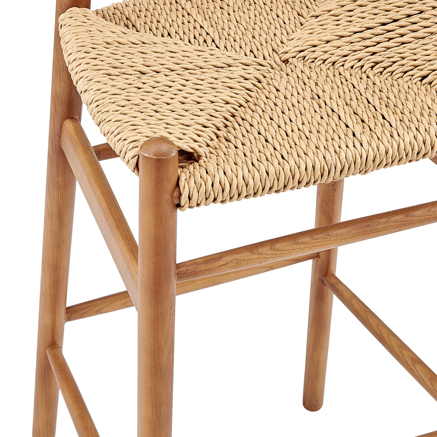 Evelina Outdoor Bar Stool in Golden Ash Frame and Natural Seat - Set of 1