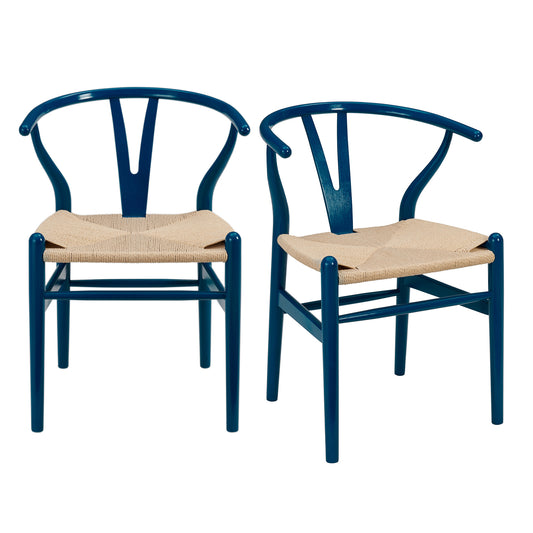 Evelina Side Chair in Midnight Blue and Natural Rush Seat - Set of 2