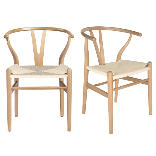 Evelina Side Chair in Natural Stained Frame and Natural Rush Seat - Set of 2