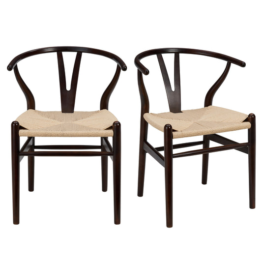 Evelina Side Chair in Walnut with Natural Rush Seat - Set of 2