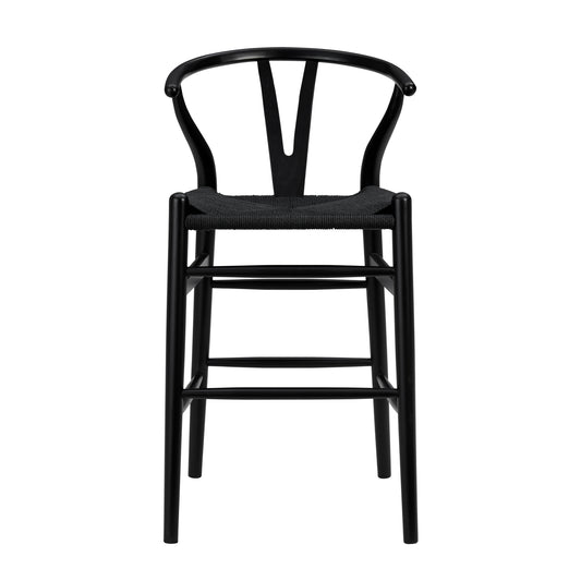 Evelina Counter Stool with Black Stained Frame and Rush Seat - Set of 1