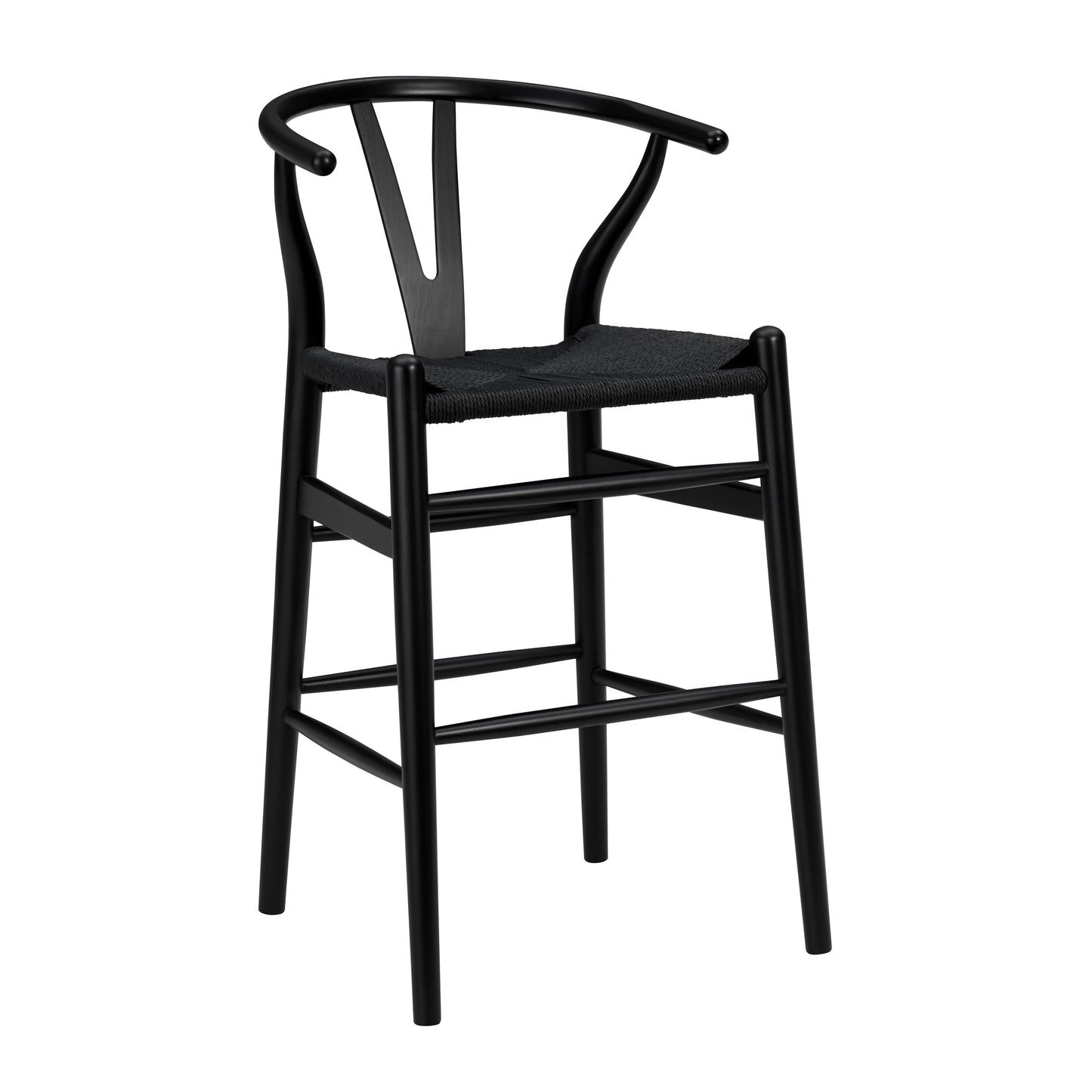 Evelina Counter Stool with Black Stained Frame and Rush Seat - Set of 1