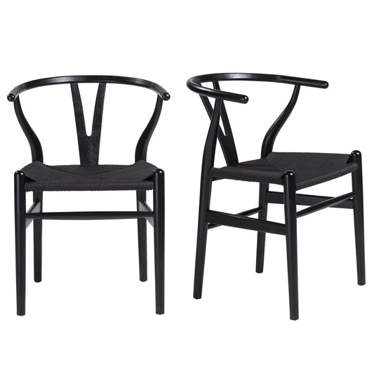 Evelina Side Chair with Black Stained Framed and Black Rush Seat - Set of 2