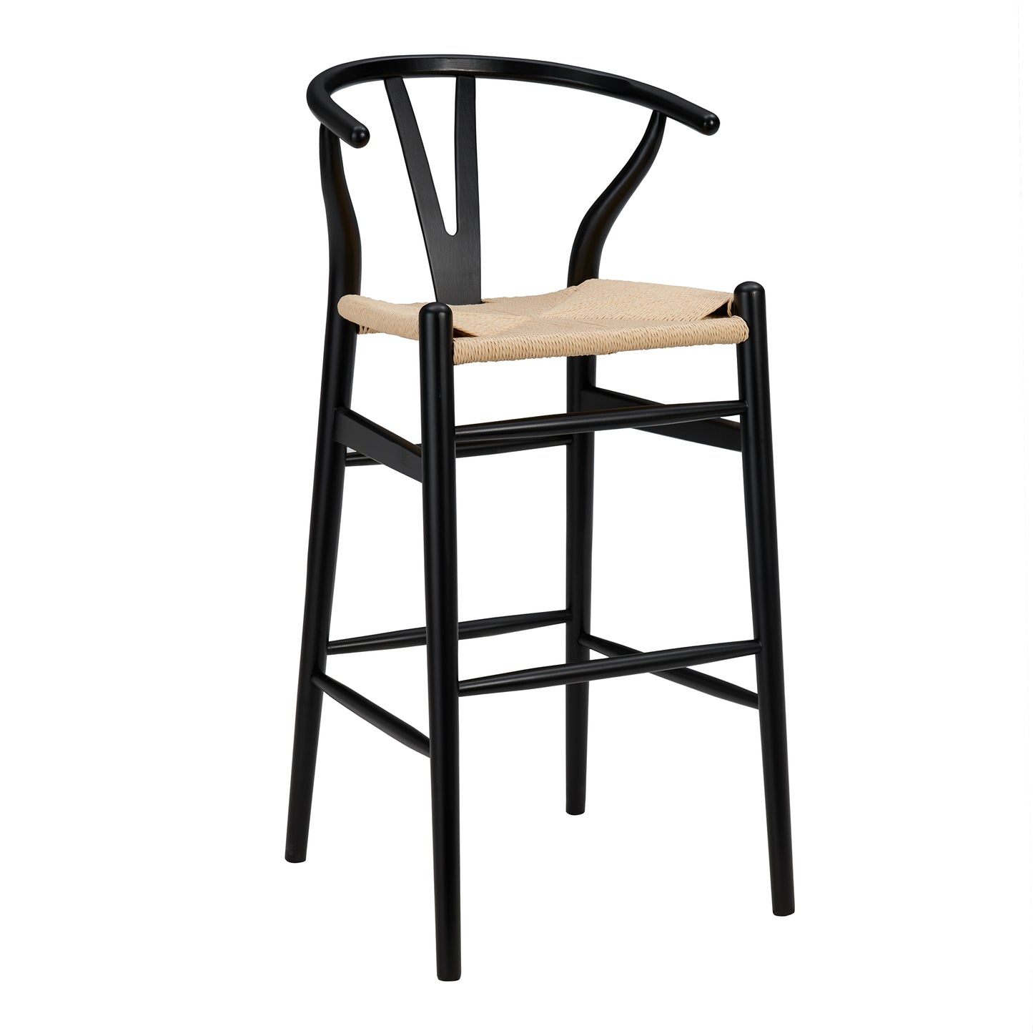 Evelina Bar Stool in Black Frame and Natural Seat - Set of 1