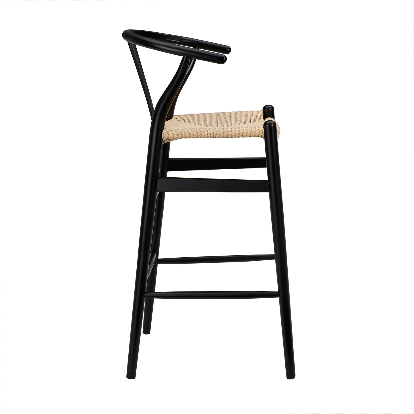 Evelina Bar Stool in Black Frame and Natural Seat - Set of 1