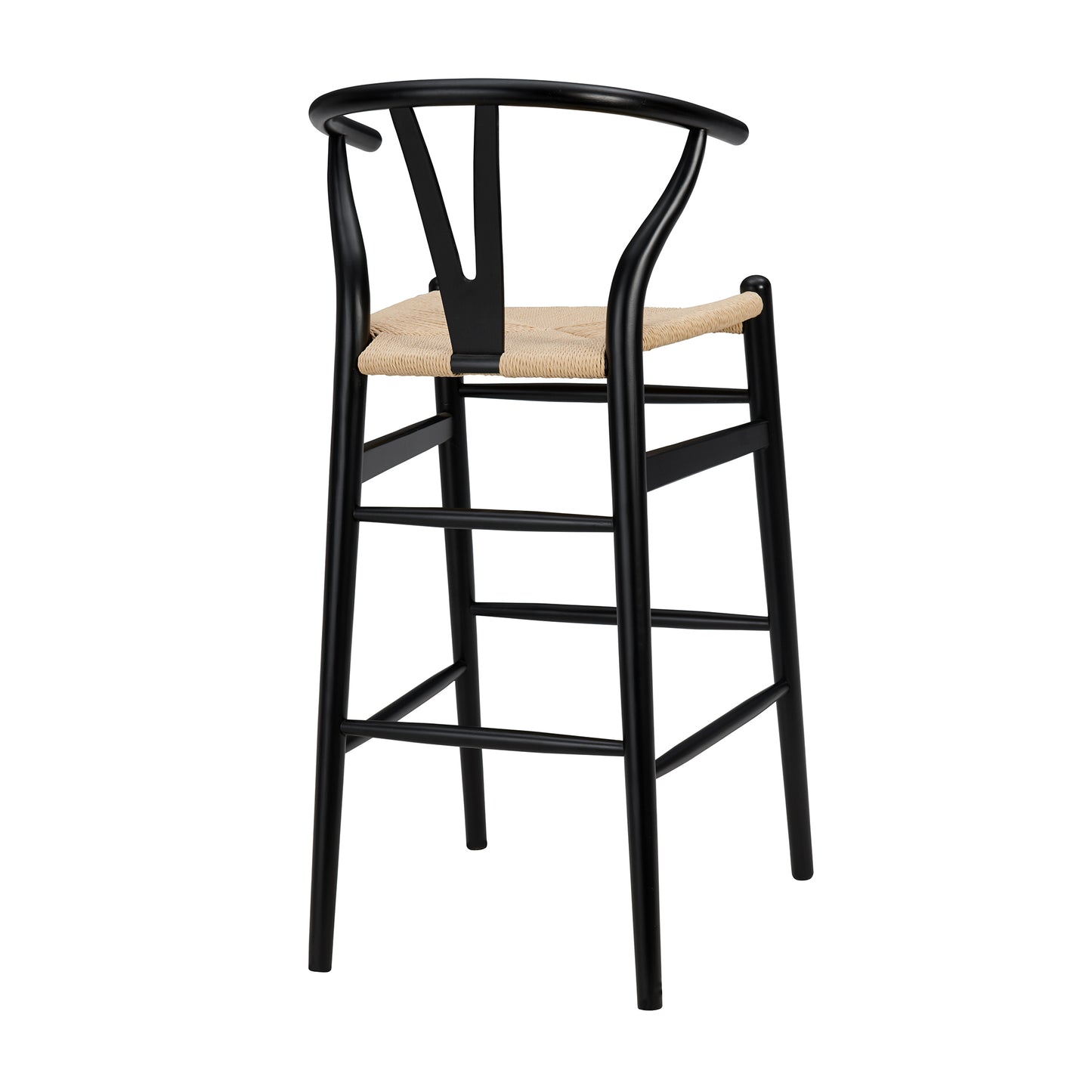 Evelina Bar Stool in Black Frame and Natural Seat - Set of 1