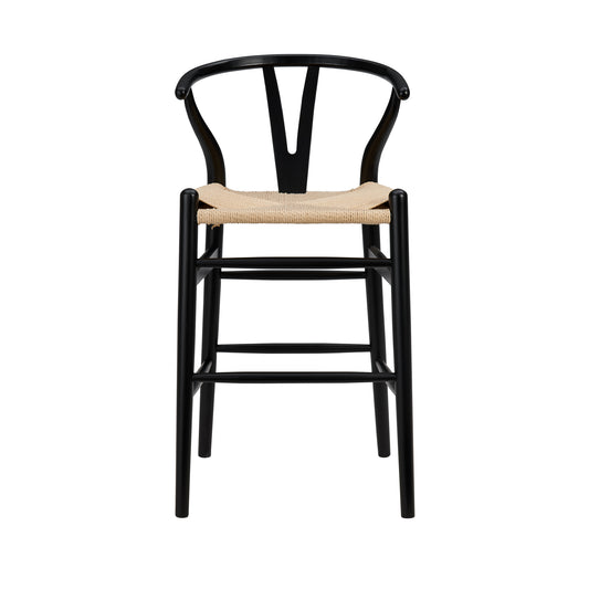 Evelina Counter Stool in Black Frame and Natural Seat - Set of 1