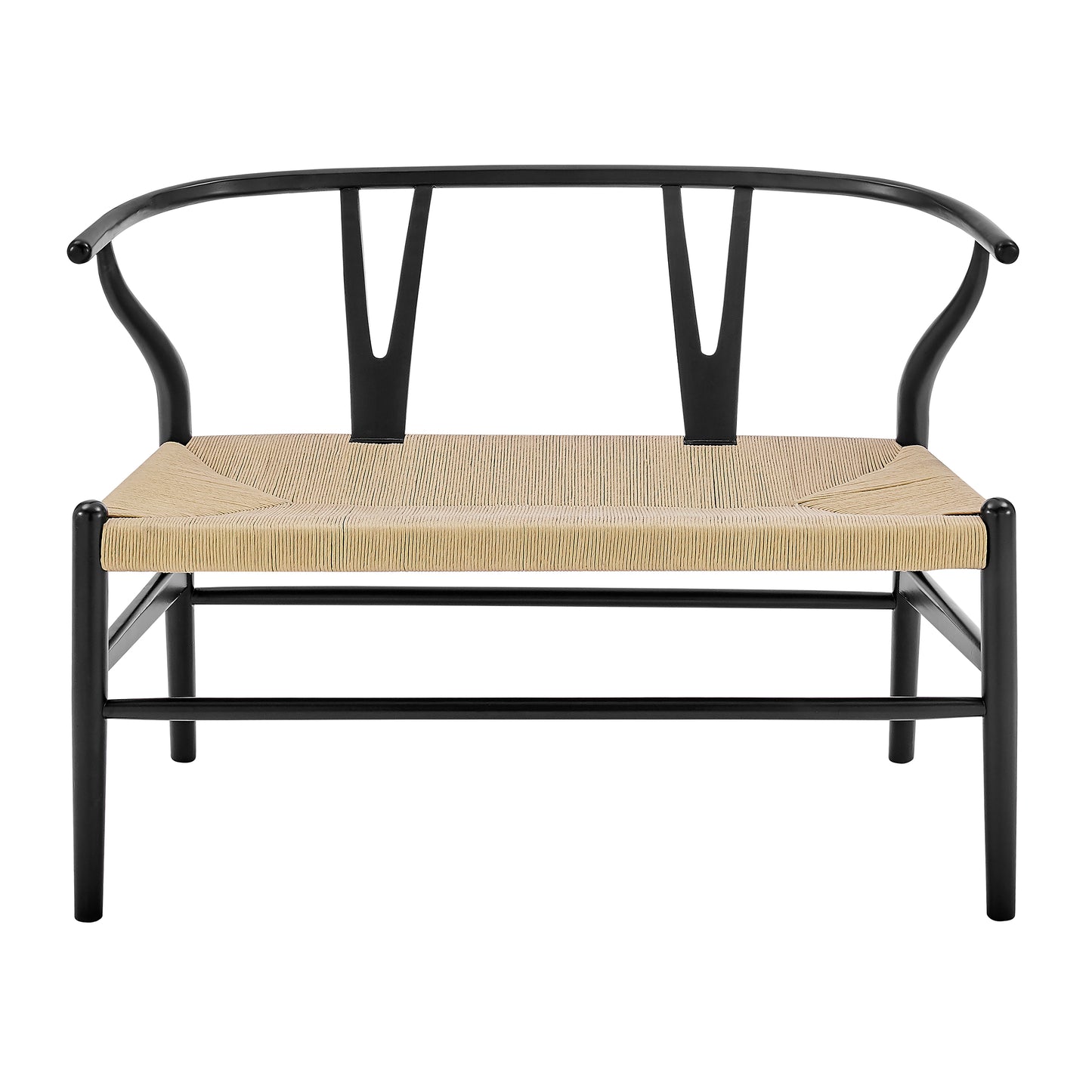 Evelina Loveseat Black Stained Frame and Natural Rush Seat