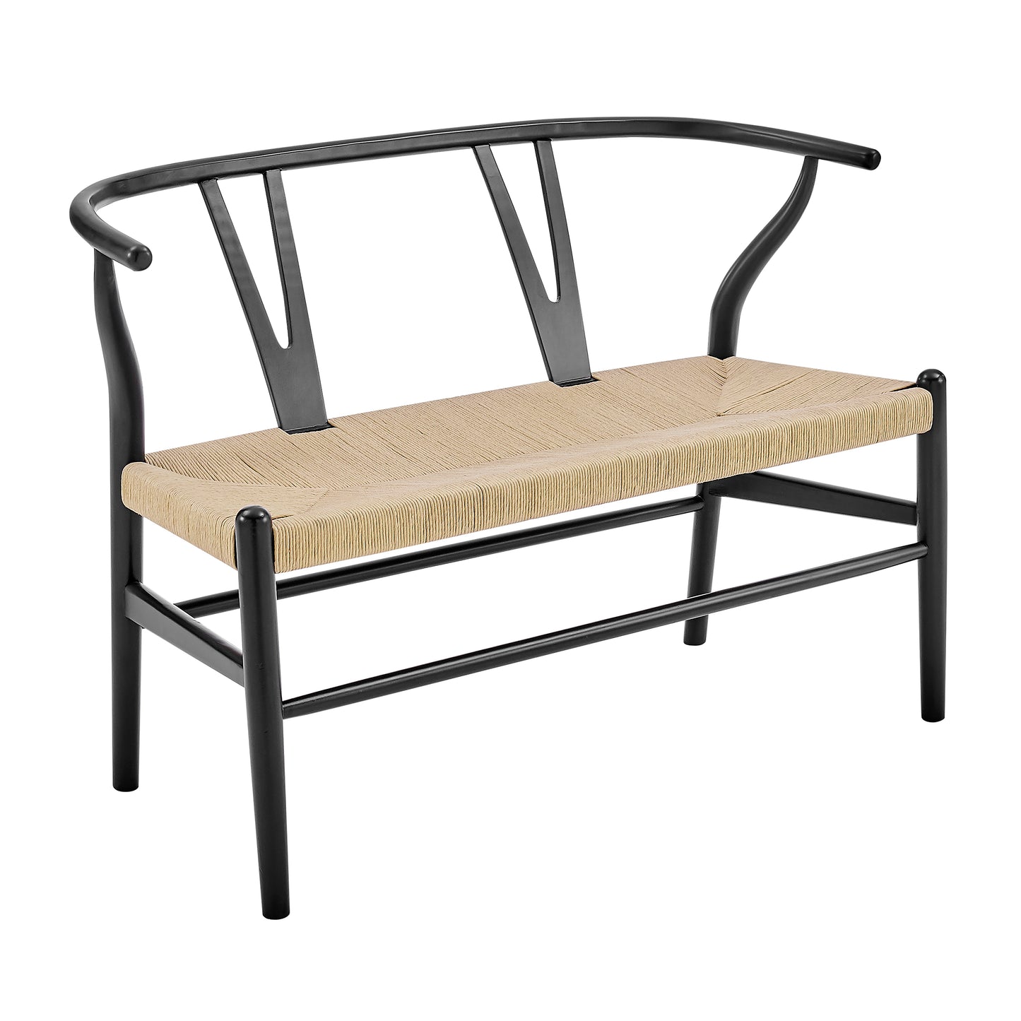 Evelina Loveseat Black Stained Frame and Natural Rush Seat
