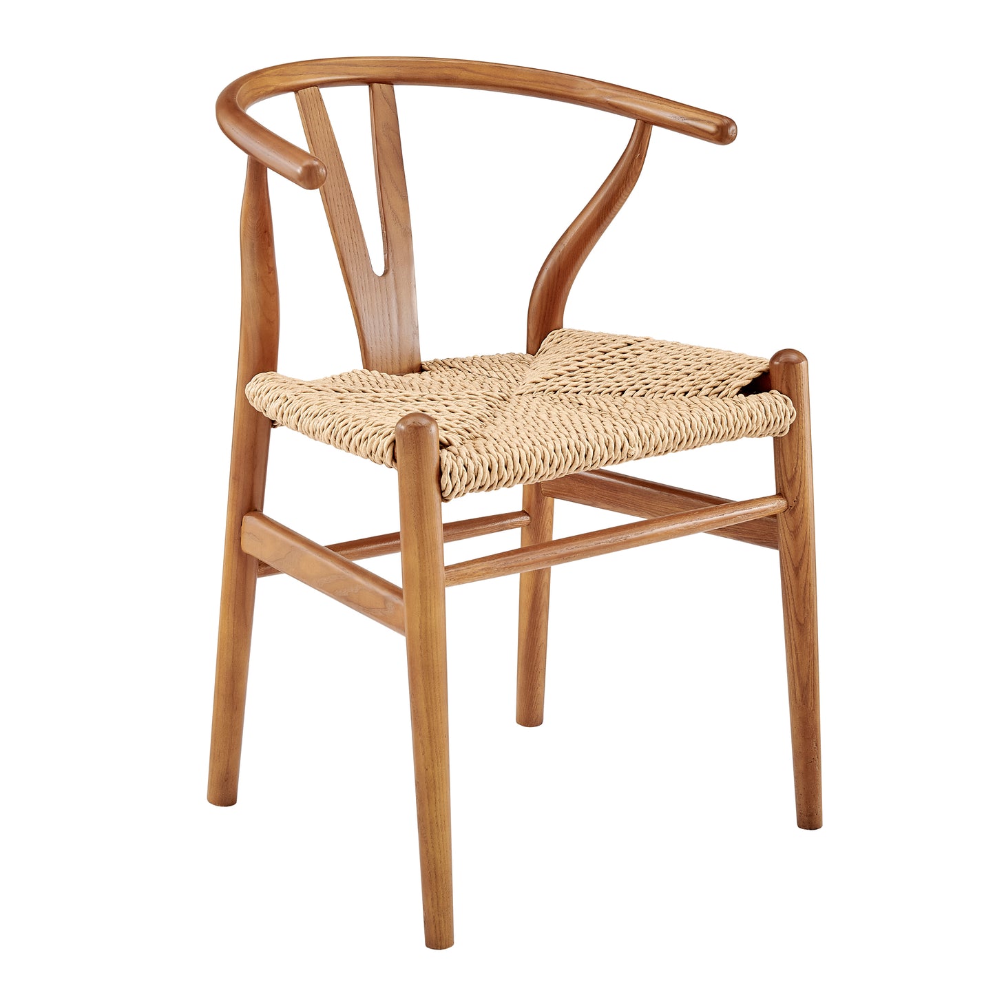 Evelina Outdoor Side Chair in Heat Treated Ash Frame in Golden Ash Color and Natural Rattan Seat - Set of 2
