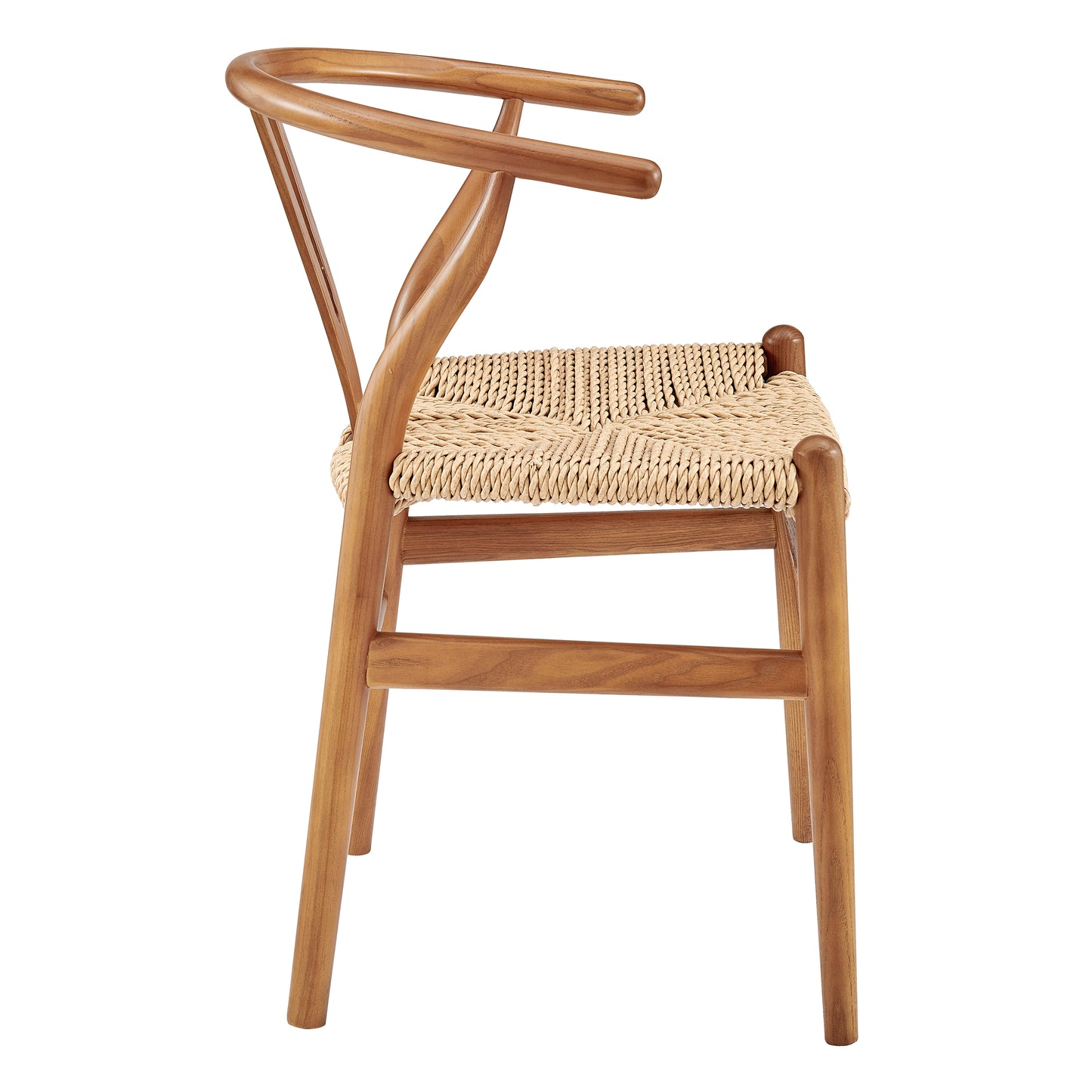 Evelina Outdoor Side Chair in Heat Treated Ash Frame in Golden Ash Color and Natural Rattan Seat - Set of 2