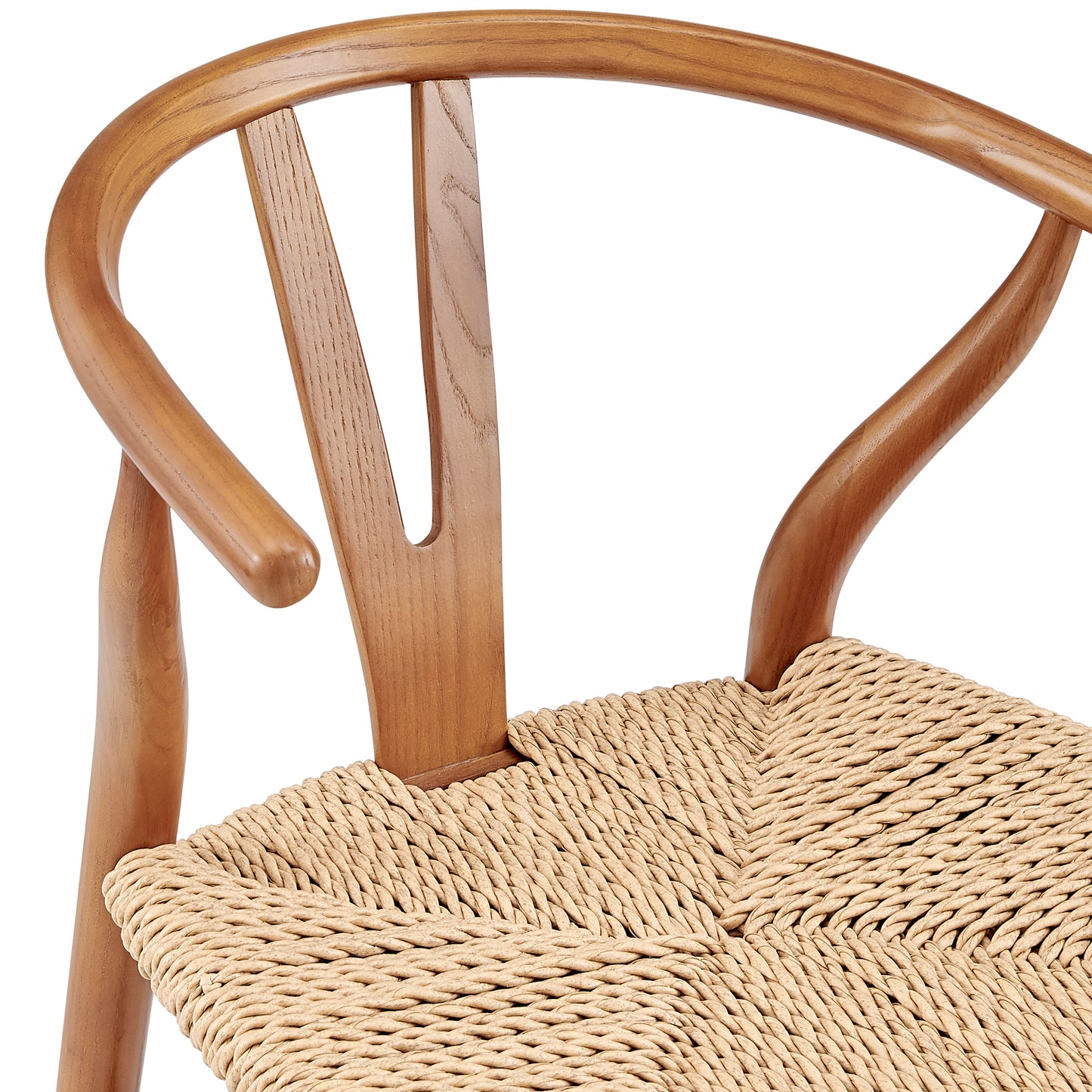 Evelina Outdoor Side Chair in Heat Treated Ash Frame in Golden Ash Color and Natural Rattan Seat - Set of 2