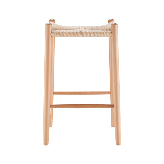 Evelina Counter Stool without Backrest with Natural Frame and Rush Seat - Set of 1