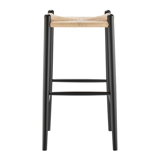 Evelina Bar Stool without Backrest with Black Frame and Natural Rush Seat - Set of 1