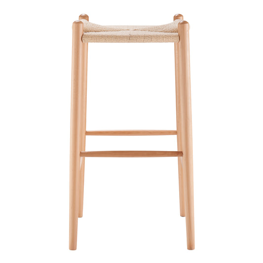 Evelina Bar Stool without Backrest with Natural Frame and Rush Seat - Set of 1