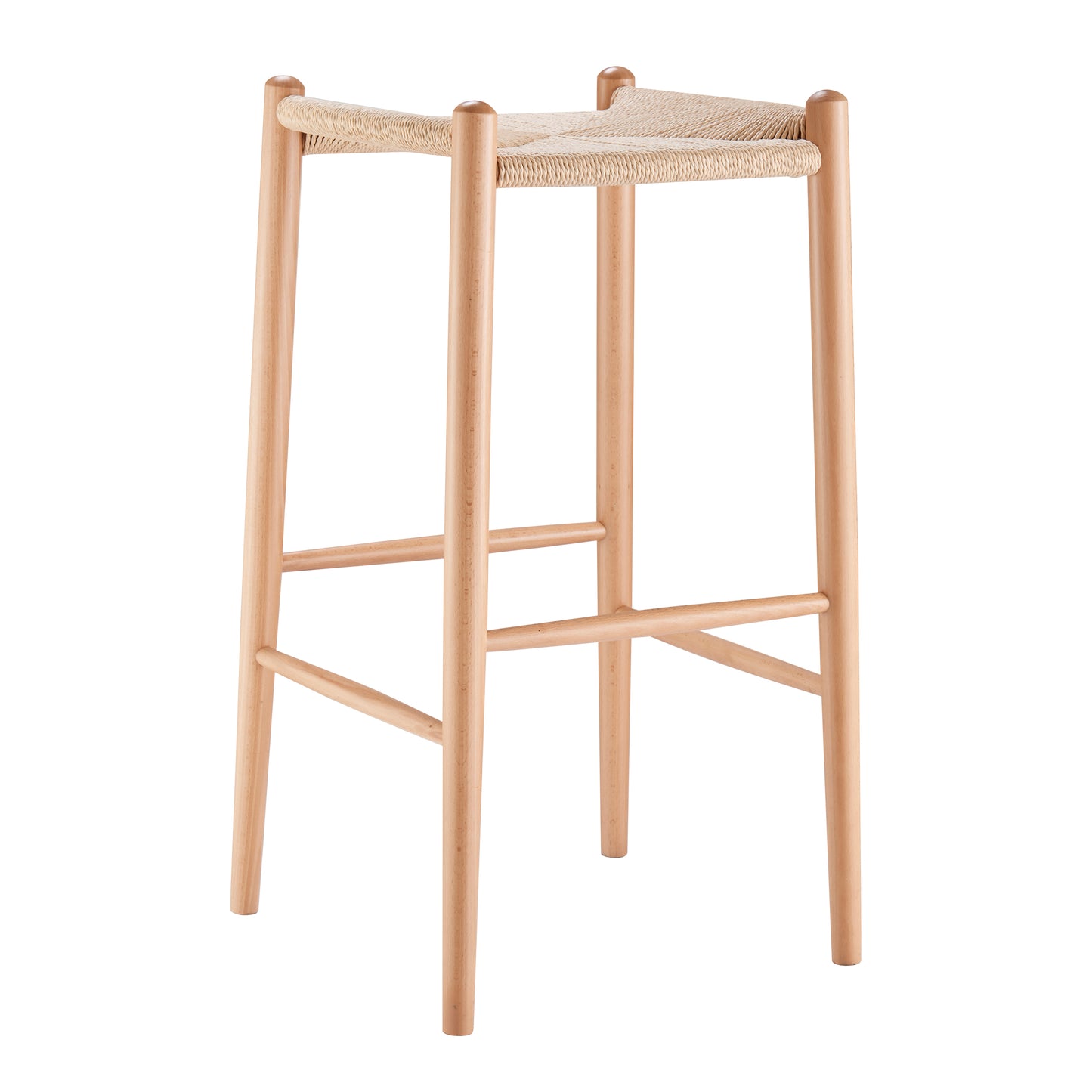 Evelina Bar Stool without Backrest with Natural Frame and Rush Seat - Set of 1