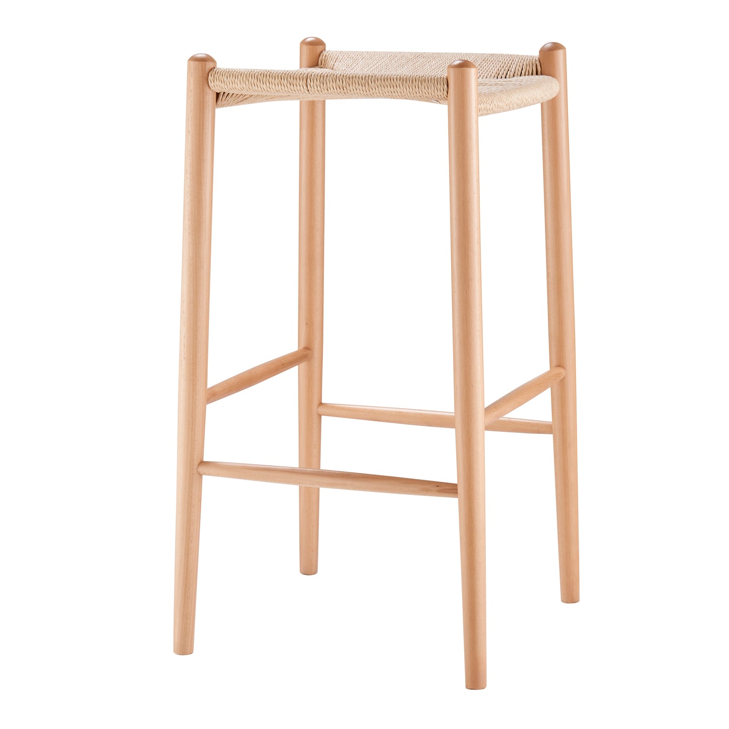 Evelina Bar Stool without Backrest with Natural Frame and Rush Seat - Set of 1