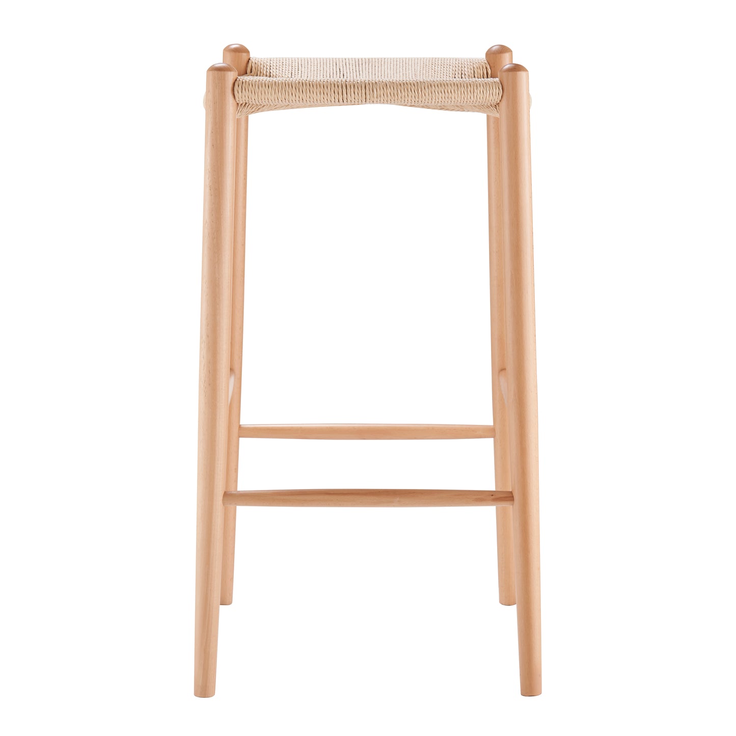 Evelina Bar Stool without Backrest with Natural Frame and Rush Seat - Set of 1