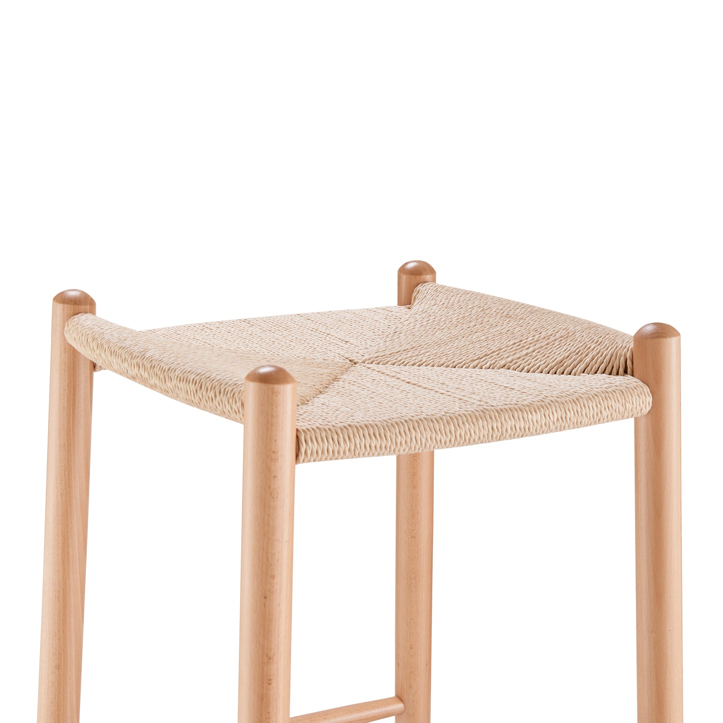 Evelina Bar Stool without Backrest with Natural Frame and Rush Seat - Set of 1