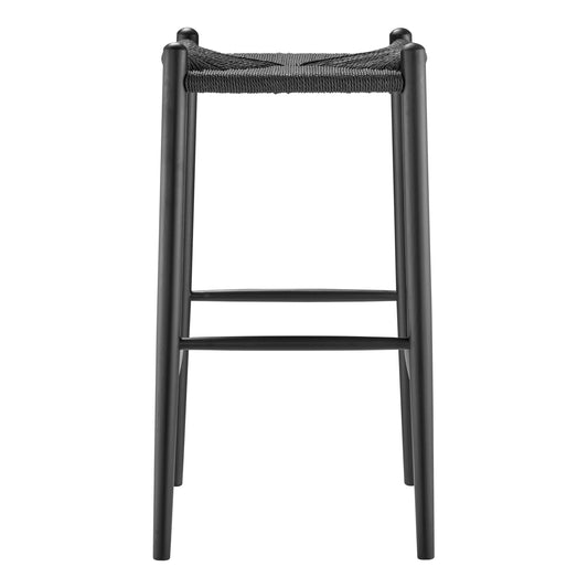 Evelina Bar Stool without Backrest with Black Frame and Rush Seat - Set of 1