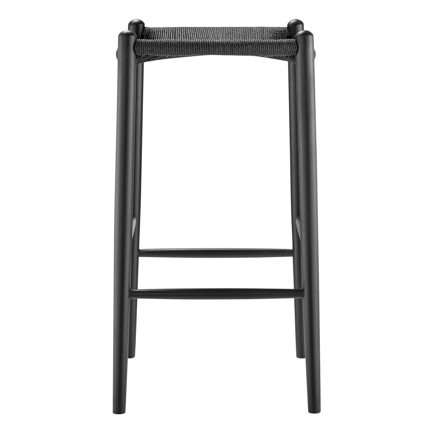 Evelina Bar Stool without Backrest with Black Frame and Rush Seat - Set of 1