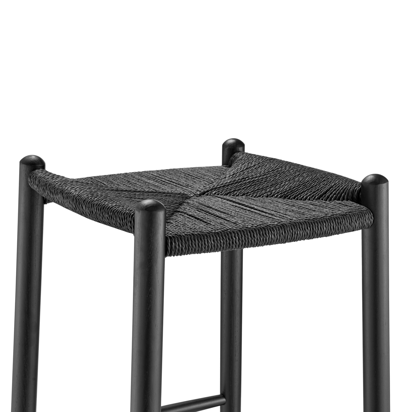 Evelina Bar Stool without Backrest with Black Frame and Rush Seat - Set of 1